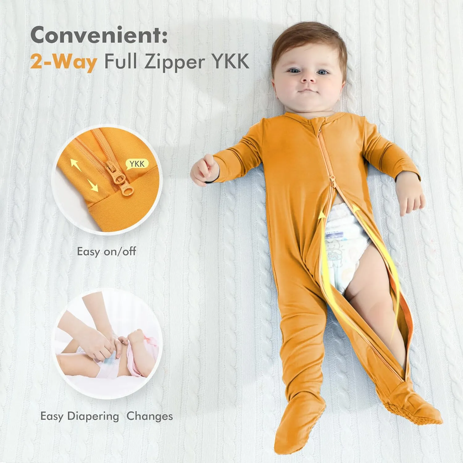 HAPIU Rayon from Bamboo Baby Footed Pajamas, 2 Way Zipper YKK, Footie for Baby Boy Girls, Newborn-24 Months