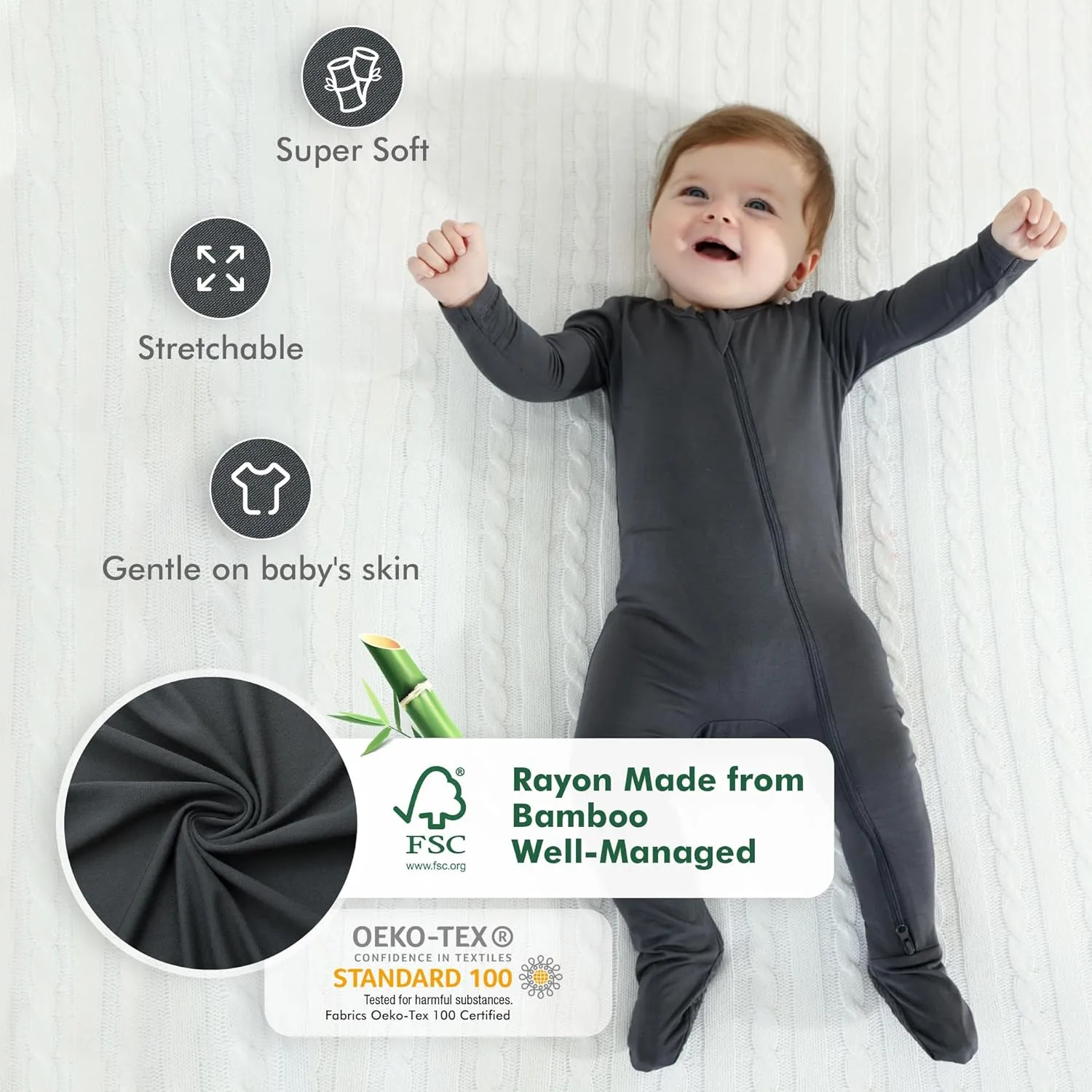 HAPIU Rayon from Bamboo Baby Footed Pajamas, 2 Way Zipper YKK, Footie for Baby Boy Girls, Newborn-24 Months