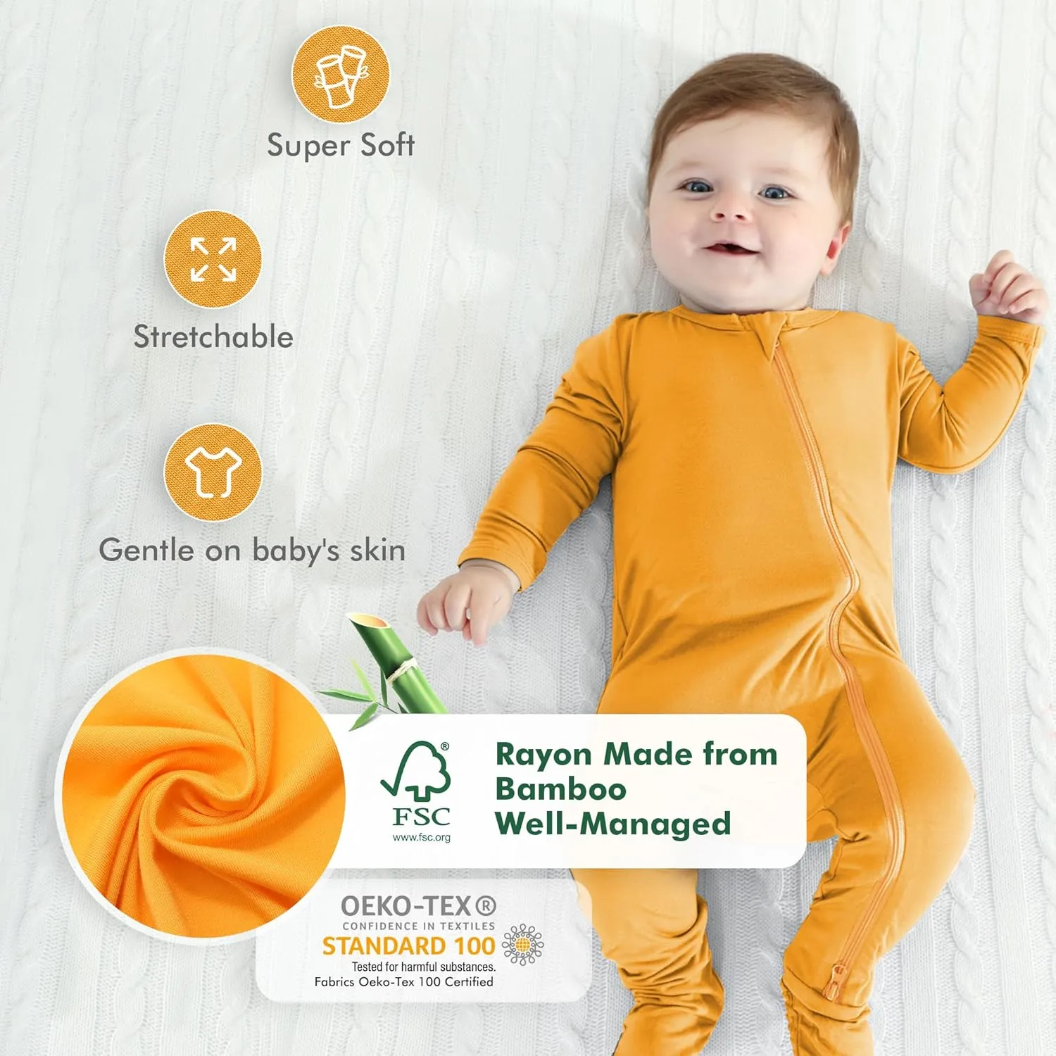 HAPIU Rayon from Bamboo Baby Footed Pajamas, 2 Way Zipper YKK, Footie for Baby Boy Girls, Newborn-24 Months