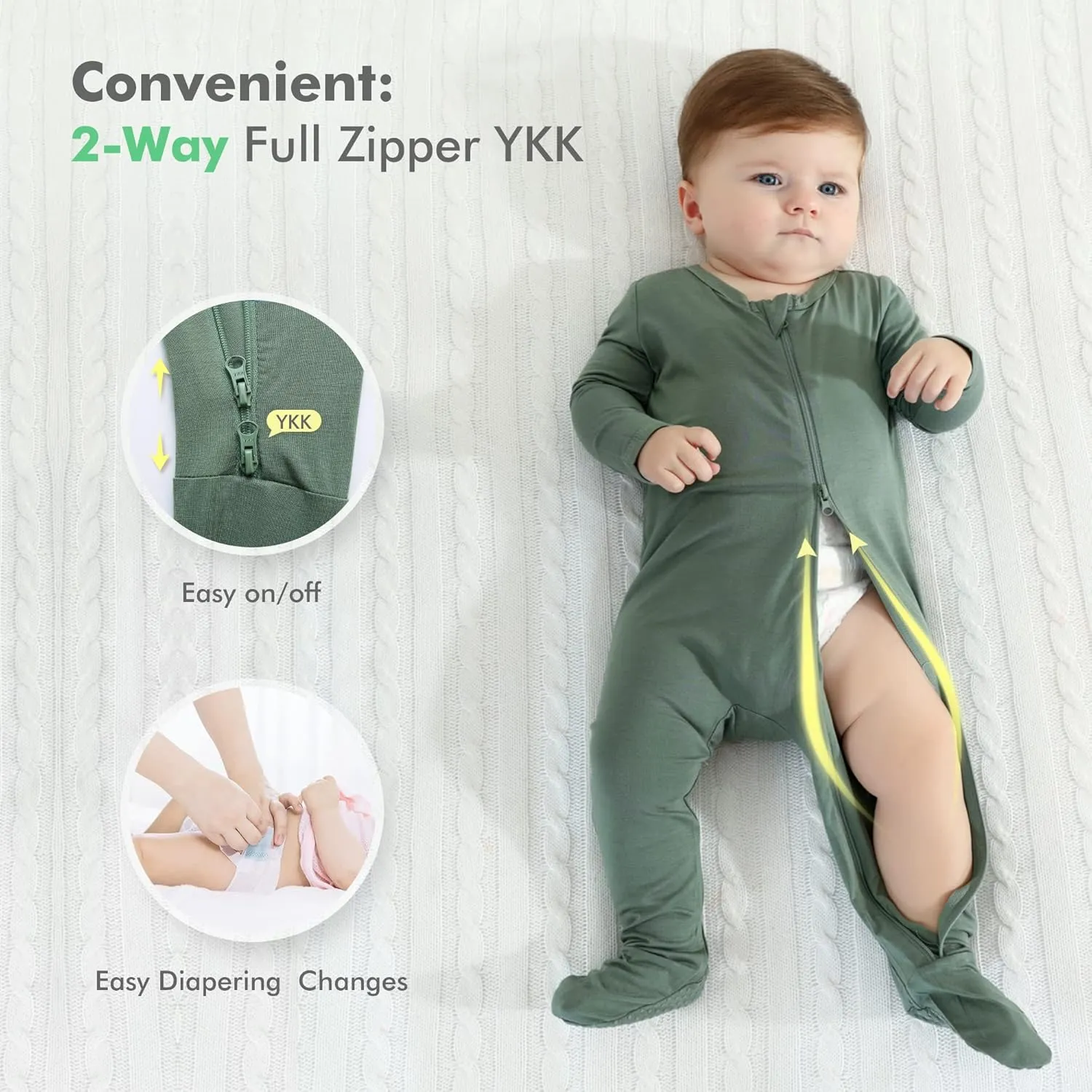 HAPIU Rayon from Bamboo Baby Footed Pajamas, 2 Way Zipper YKK, Footie for Baby Boy Girls, Newborn-24 Months