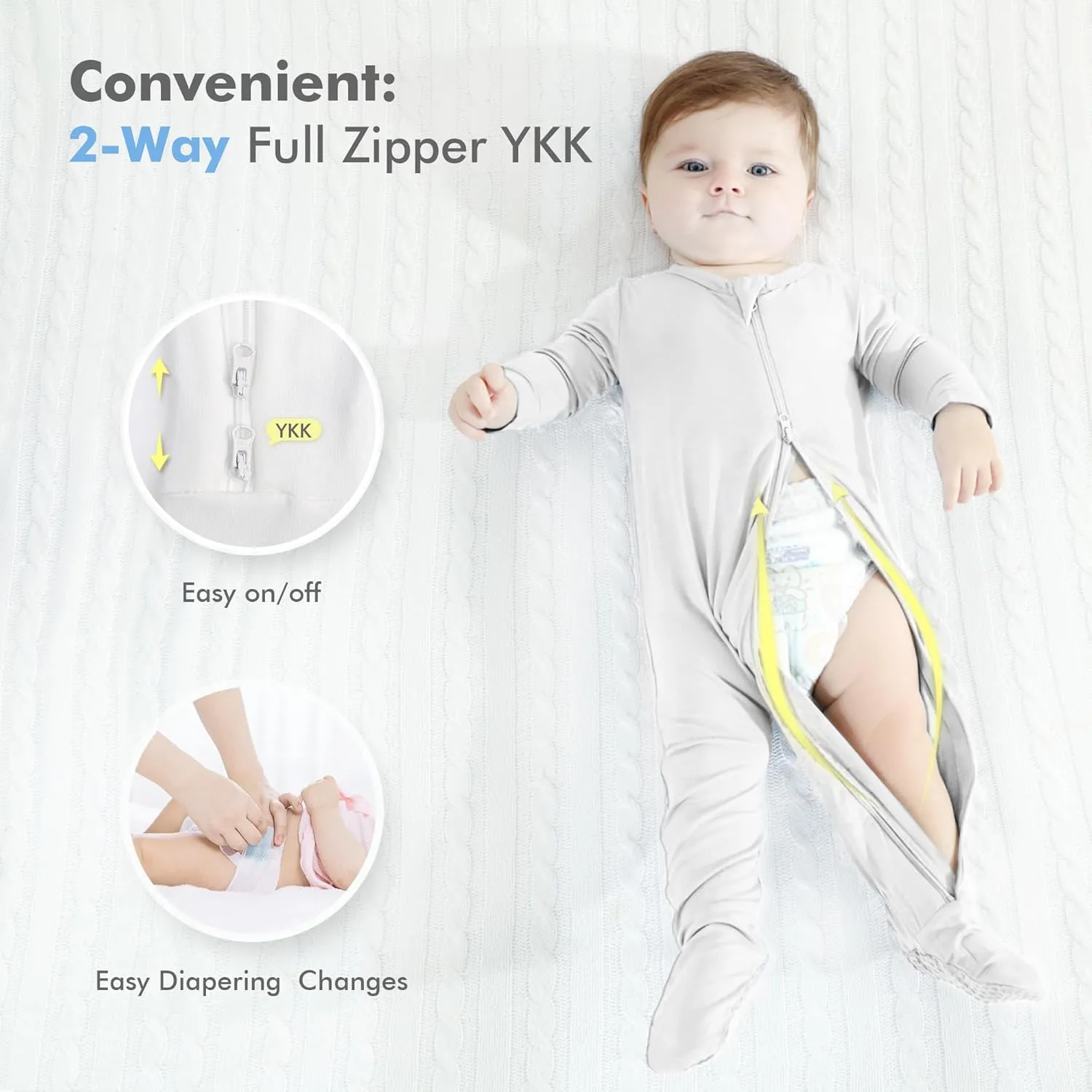 HAPIU Rayon from Bamboo Baby Footed Pajamas, 2 Way Zipper YKK, Footie for Baby Boy Girls, Newborn-24 Months