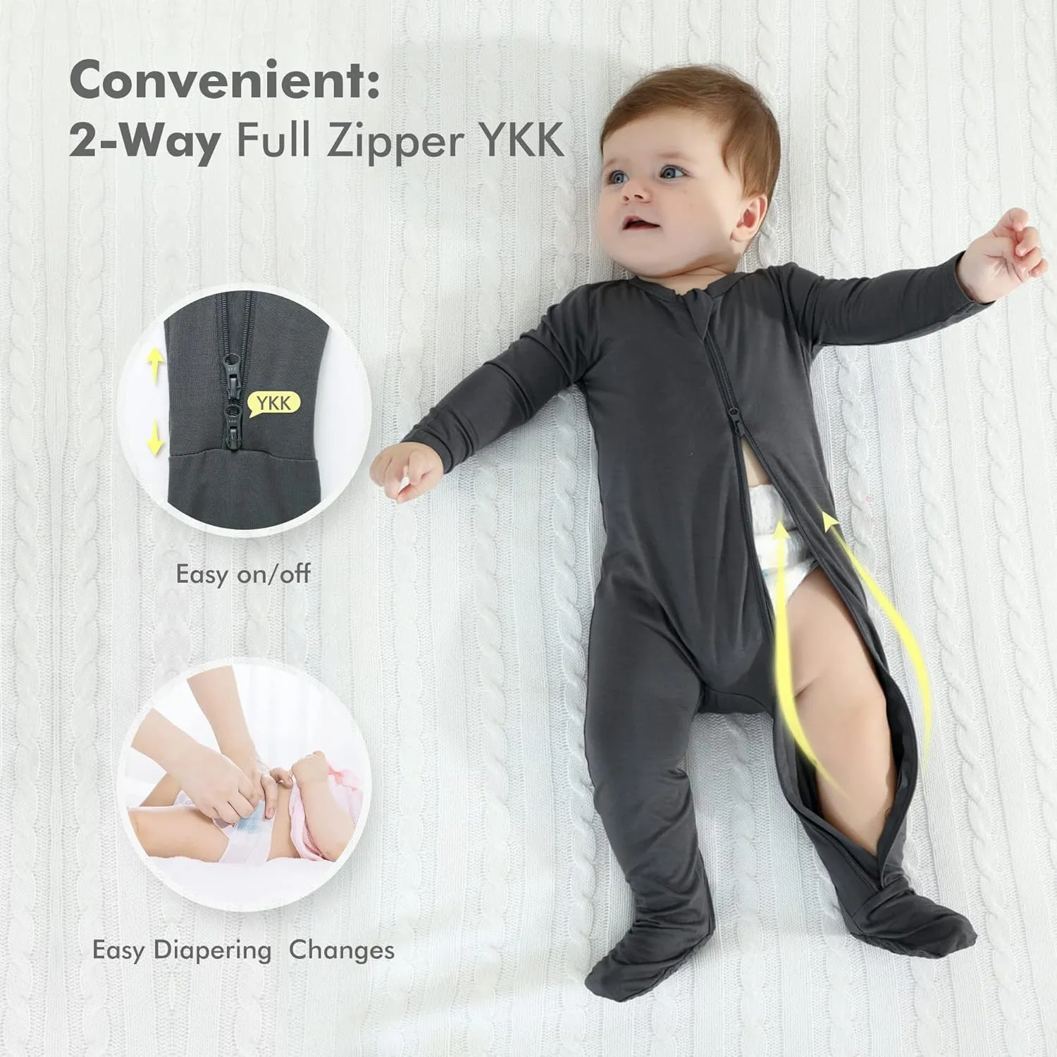 HAPIU Rayon from Bamboo Baby Footed Pajamas, 2 Way Zipper YKK, Footie for Baby Boy Girls, Newborn-24 Months