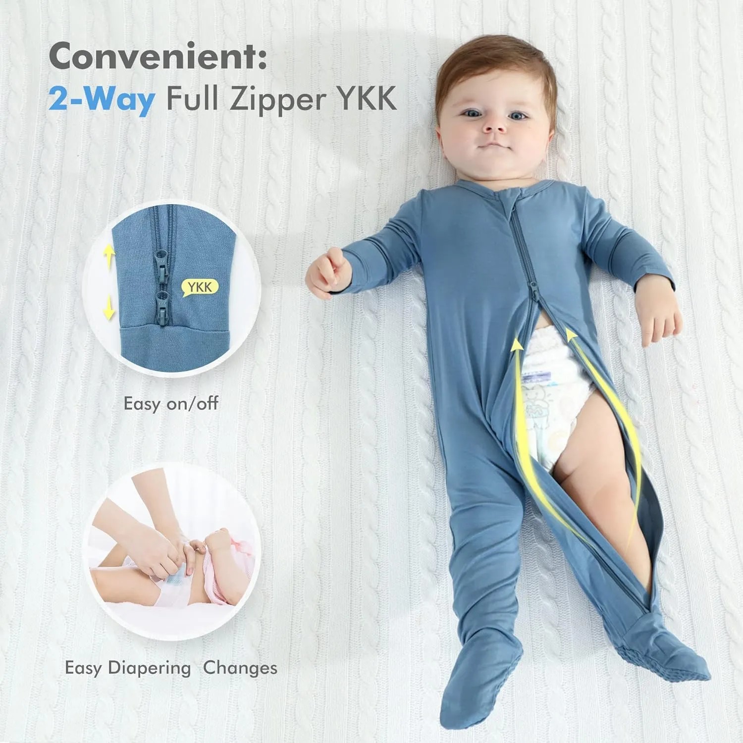HAPIU Rayon from Bamboo Baby Footed Pajamas, 2 Way Zipper YKK, Footie for Baby Boy Girls, Newborn-24 Months