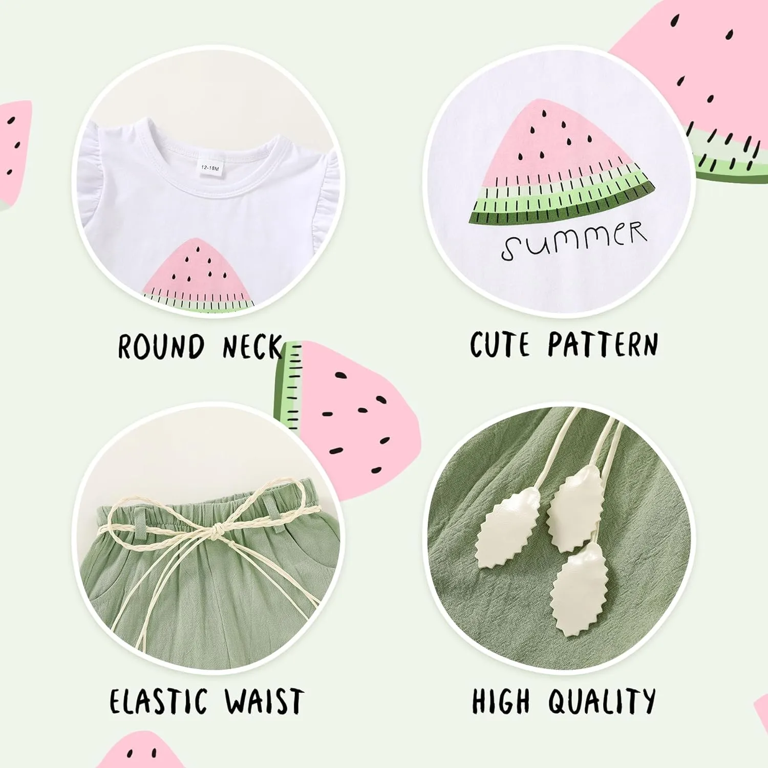 Happy Town Toddler Baby Girl Summer Clothes Ruffle Sleeve Cartoon T Shirt Linen Short Sets with Belt Cute Outfits