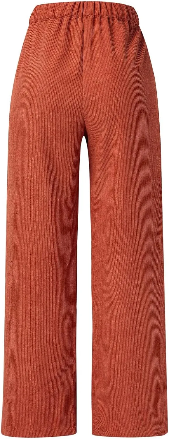 High Waist Cord Wide Leg Pants Straight Trousers Women Big Size Corduroy Pants Womens Clothes Plus Size