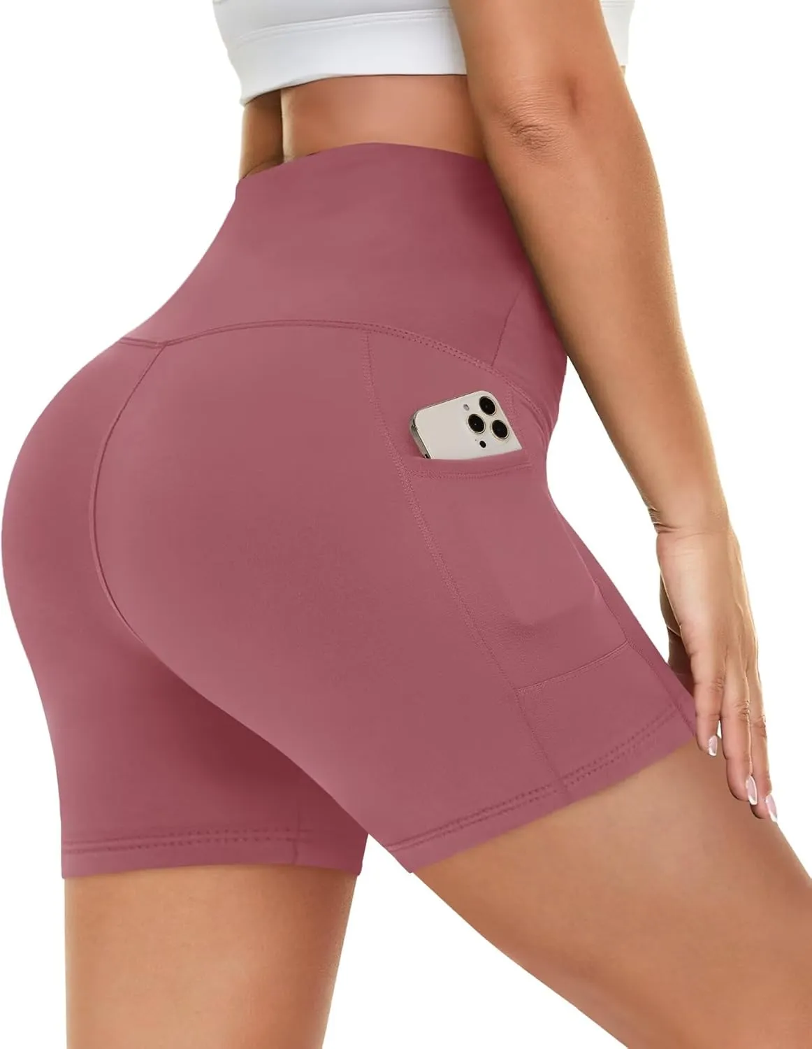 HIGHDAYS 5 Biker Shorts for Women with Pockets-High Waist Tummy Control Spandex Workout Yoga Running Gym Activewear
