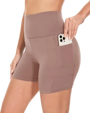 HIGHDAYS 5 Biker Shorts for Women with Pockets-High Waist Tummy Control Spandex Workout Yoga Running Gym Activewear