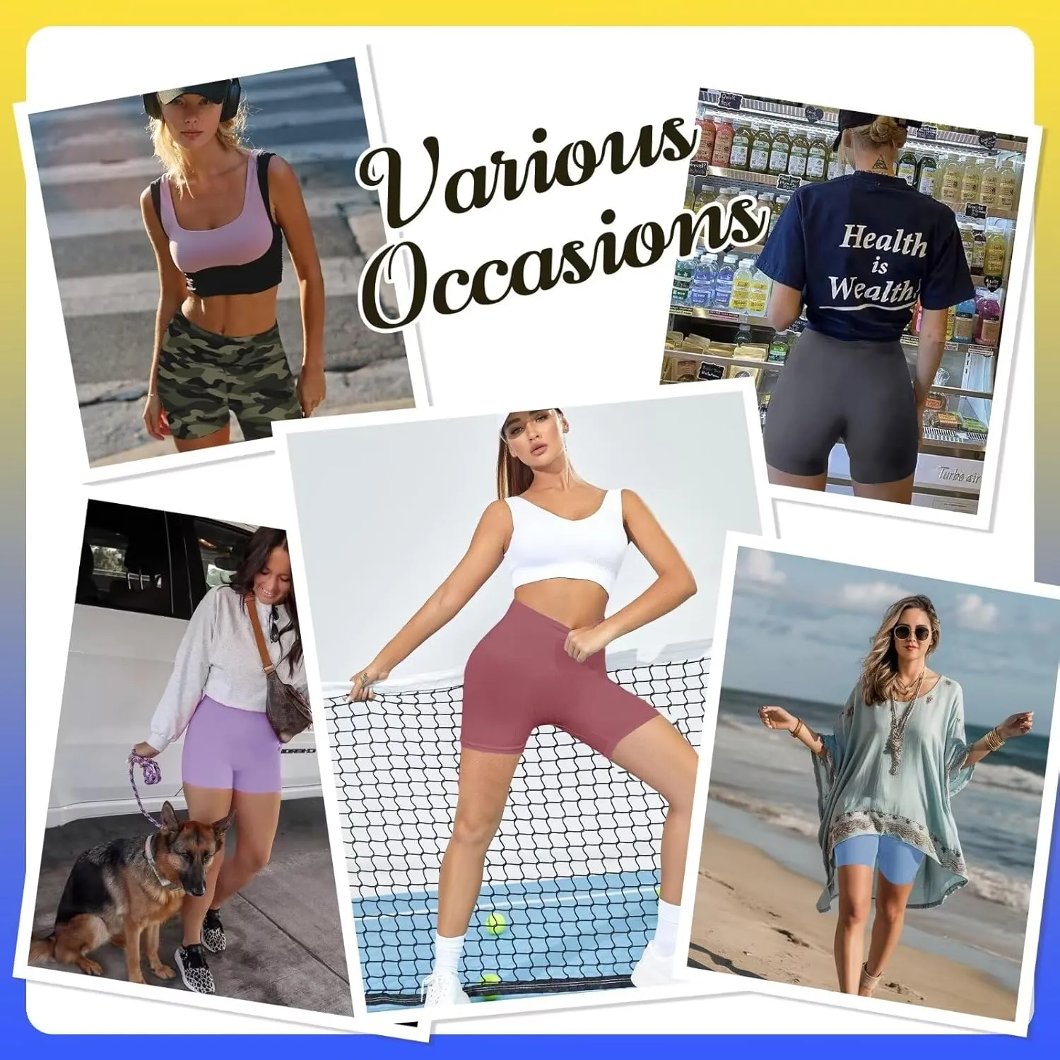 HIGHDAYS 5 Biker Shorts for Women with Pockets-High Waist Tummy Control Spandex Workout Yoga Running Gym Activewear