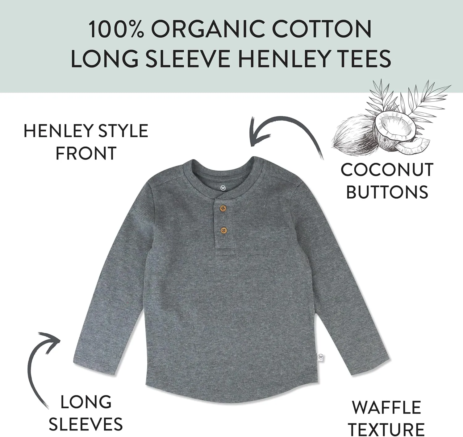 HonestBaby 5-Pack Waffle Henley Long Sleeve Shirts 100% Organic Cotton for Infant Baby and Toddler Boys, Unisex