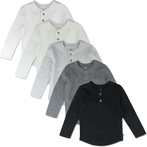 HonestBaby 5-Pack Waffle Henley Long Sleeve Shirts 100% Organic Cotton for Infant Baby and Toddler Boys, Unisex