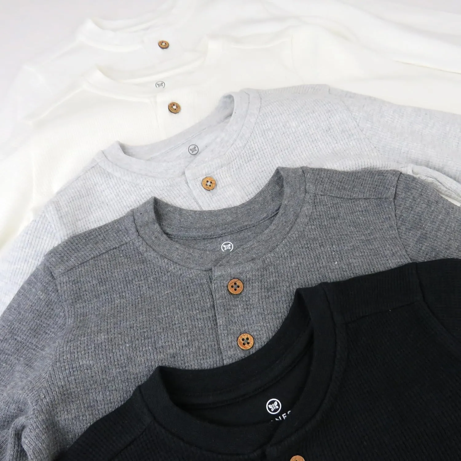 HonestBaby 5-Pack Waffle Henley Long Sleeve Shirts 100% Organic Cotton for Infant Baby and Toddler Boys, Unisex