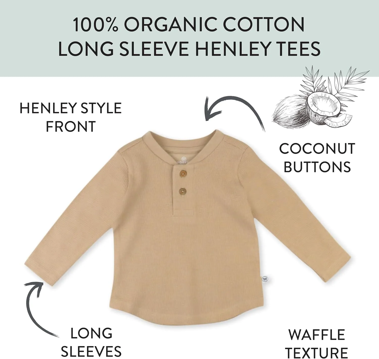 HonestBaby 5-Pack Waffle Henley Long Sleeve Shirts 100% Organic Cotton for Infant Baby and Toddler Boys, Unisex