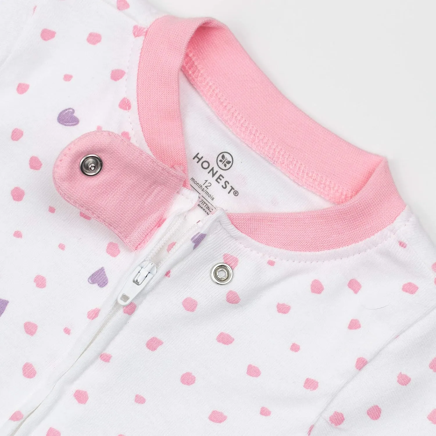 HonestBaby Baby Girls' 100% Organic Cotton Non-Slip Footed One-Piece Zip-Front Pajamas