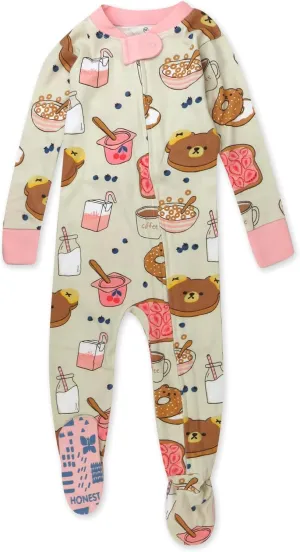 HonestBaby Baby Girls' 100% Organic Cotton Non-Slip Footed One-Piece Zip-Front Pajamas
