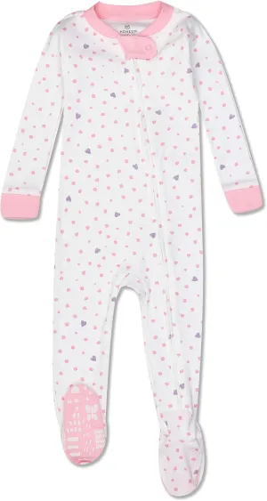 HonestBaby Baby Girls' 100% Organic Cotton Non-Slip Footed One-Piece Zip-Front Pajamas