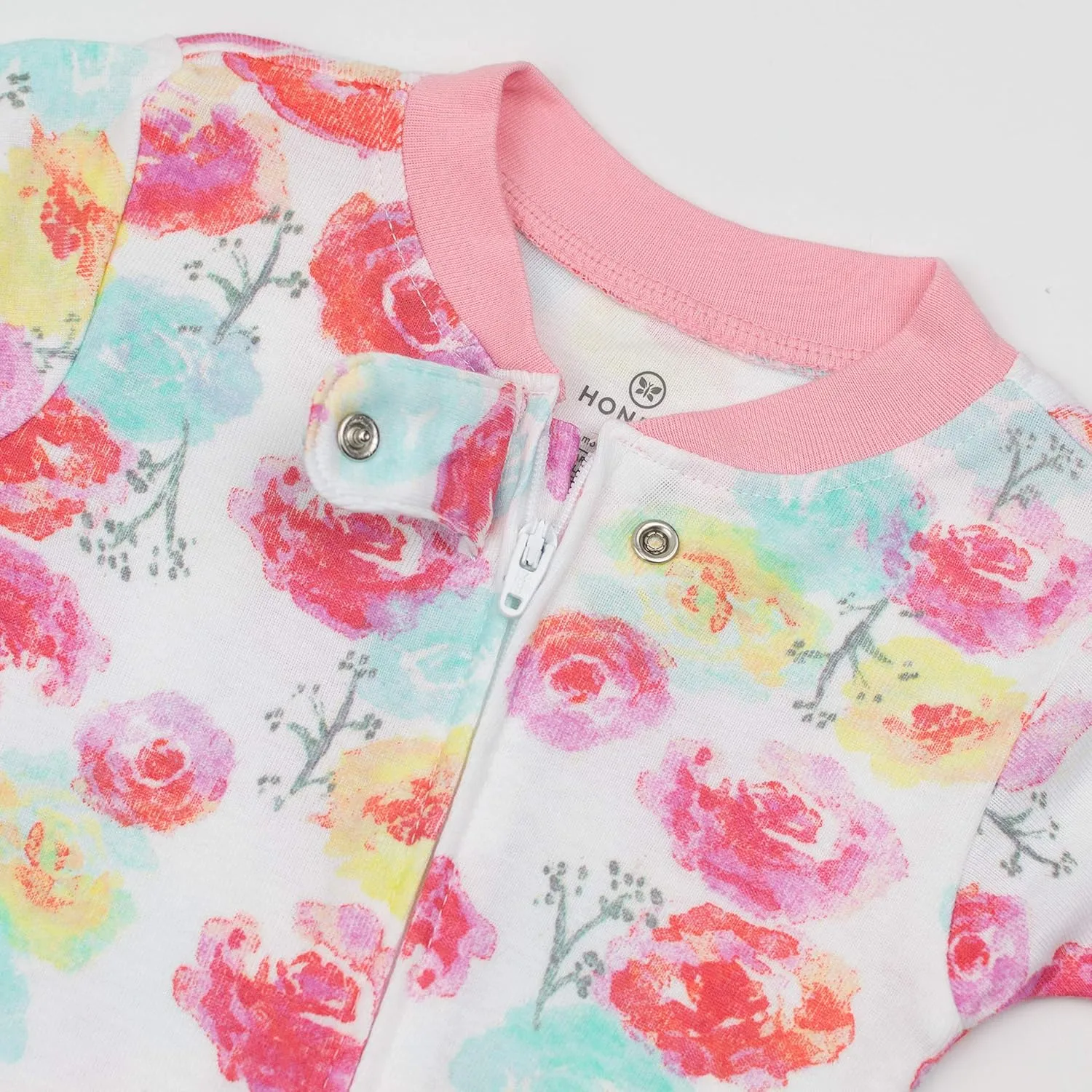 HonestBaby Baby Girls' 100% Organic Cotton Non-Slip Footed One-Piece Zip-Front Pajamas