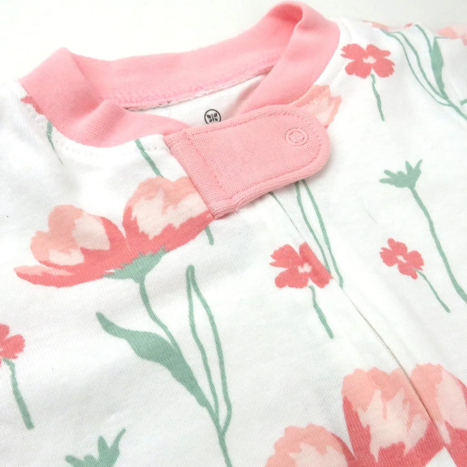 HonestBaby Baby Girls' 100% Organic Cotton Non-Slip Footed One-Piece Zip-Front Pajamas