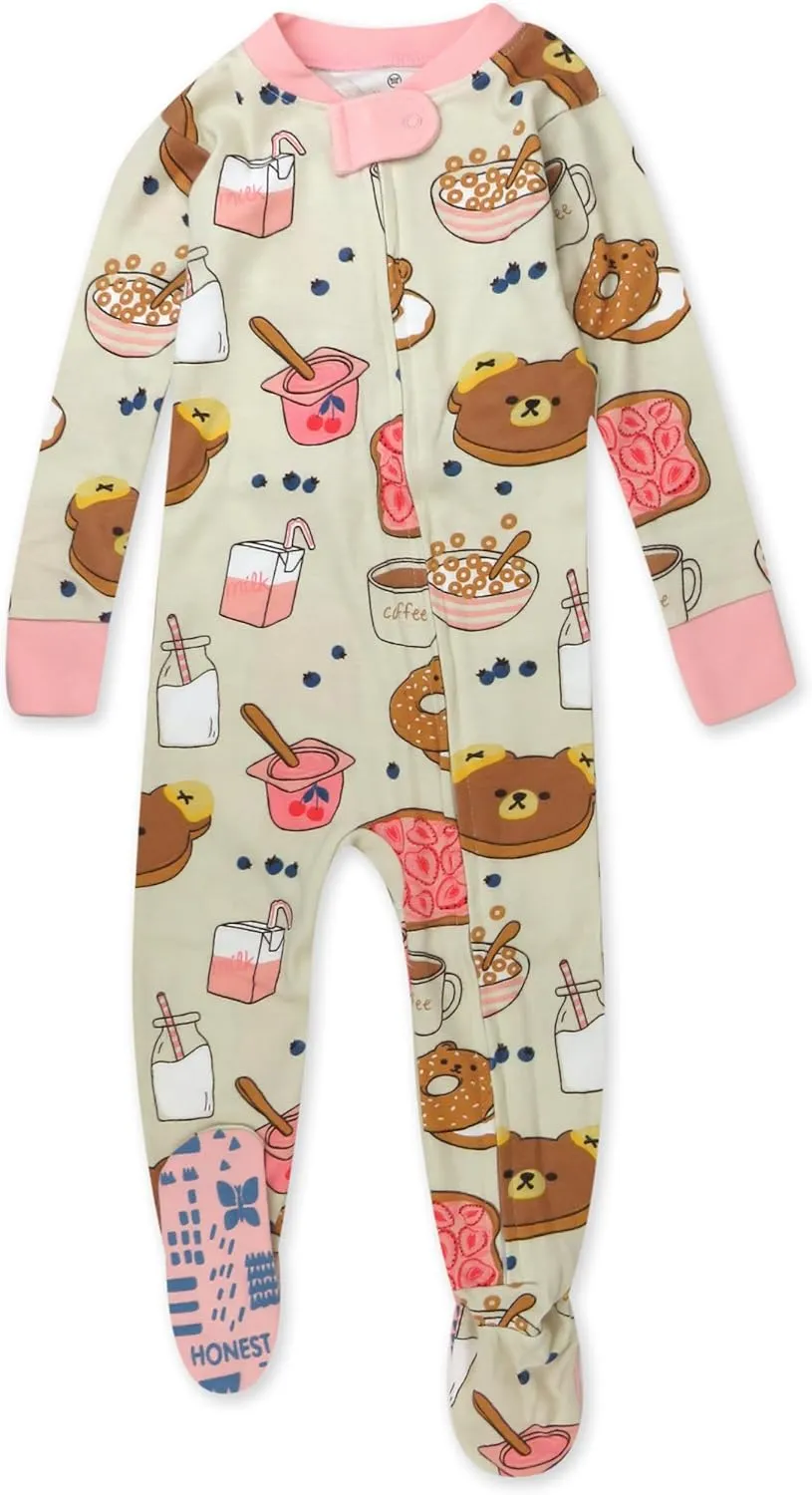 HonestBaby Baby Girls' 100% Organic Cotton Non-Slip Footed One-Piece Zip-Front Pajamas