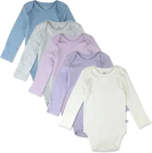 HonestBaby Baby Girls' 5-pack Long Sleeve Bodysuits One-piece 100% Organic Cotton for Infant Baby Girls', Unisex