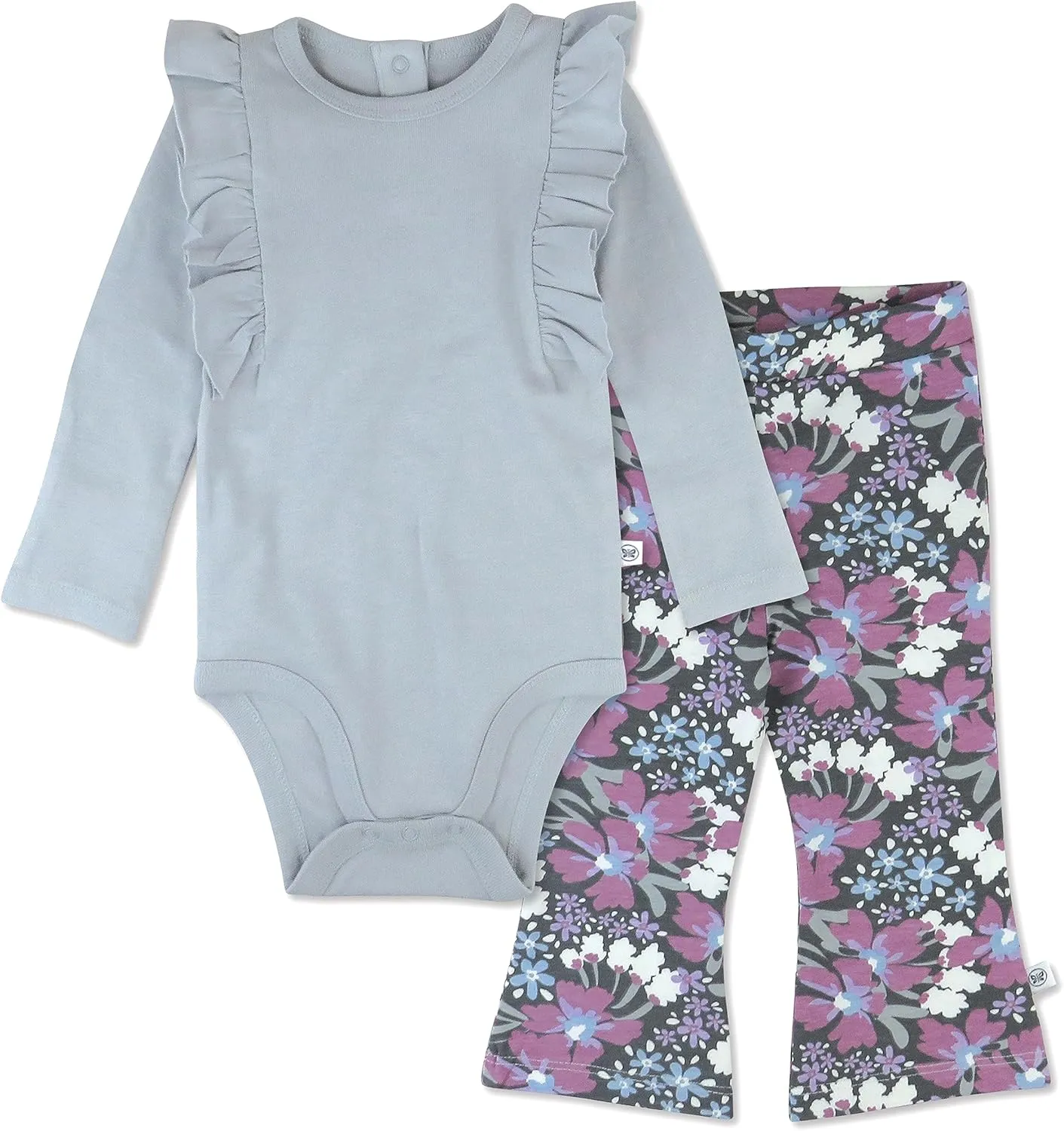 HonestBaby baby-girls Long Sleeve Ruffle Bodysuit & Flare Legging Set 100% Organic Cotton for Baby Girls