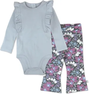 HonestBaby baby-girls Long Sleeve Ruffle Bodysuit & Flare Legging Set 100% Organic Cotton for Baby Girls