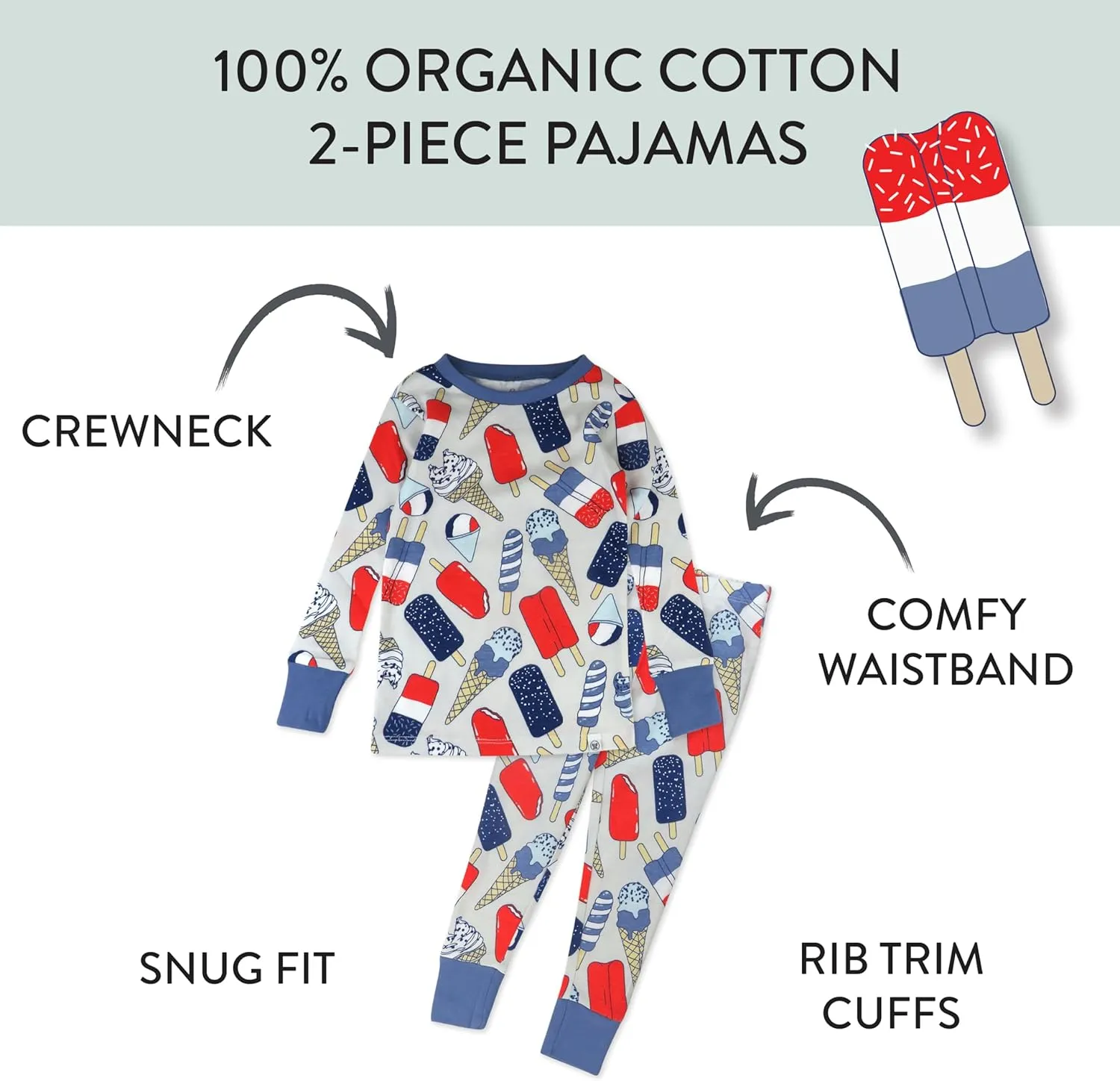 HonestBaby Baby, Toddler and Kids' 100% Organic Cotton Celebration 2-Piece Pajamas