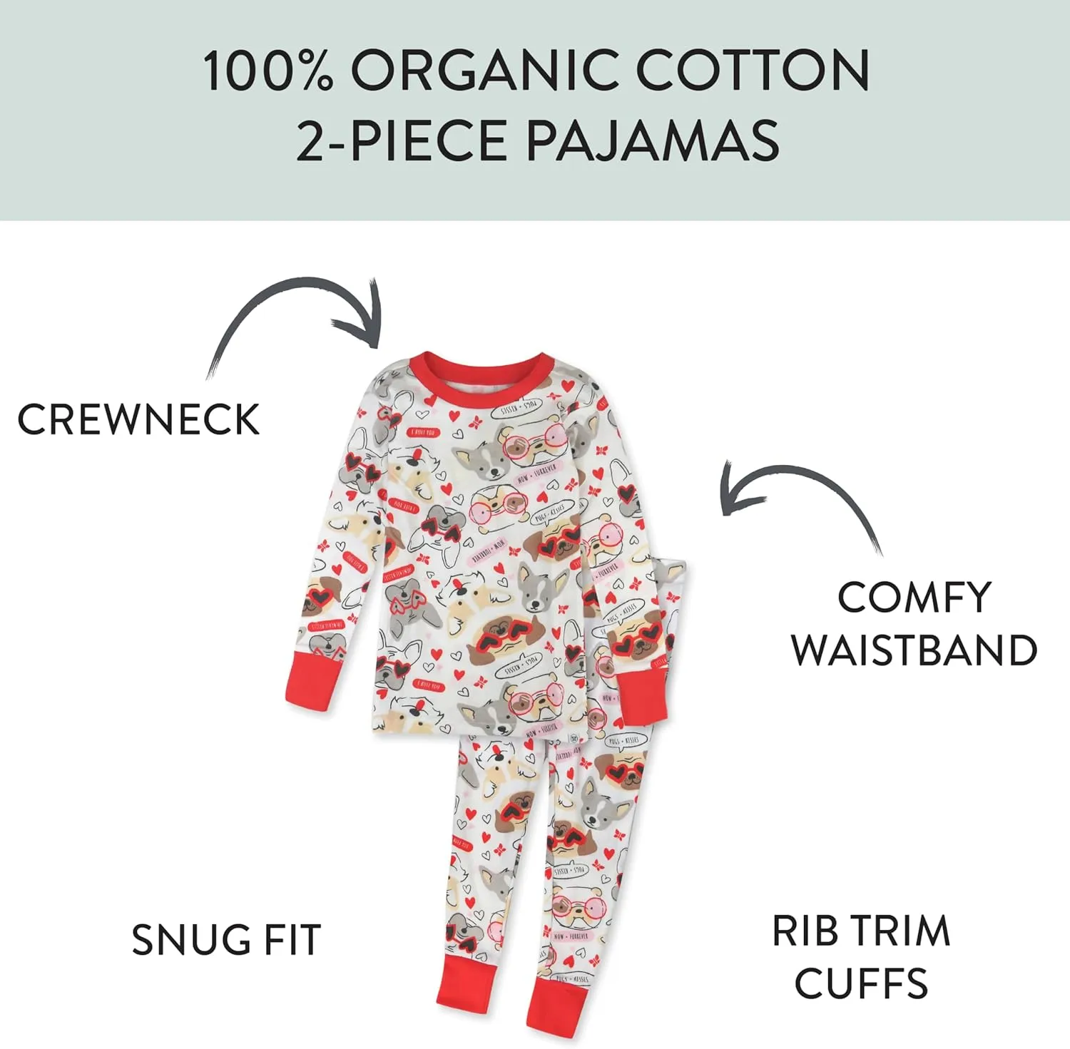 HonestBaby Baby, Toddler and Kids' 100% Organic Cotton Celebration 2-Piece Pajamas