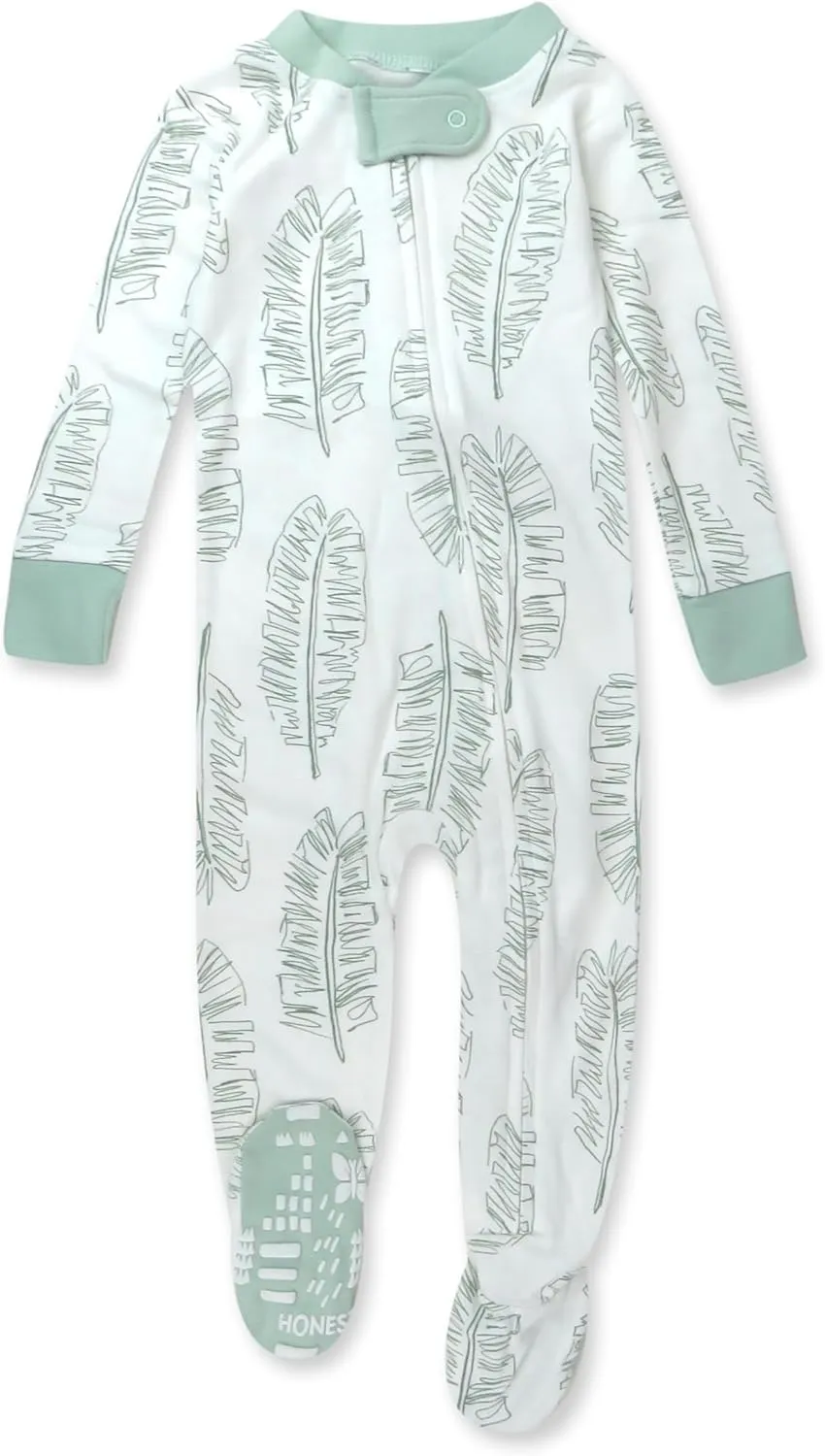 HonestBaby Non-Slip Footed Pajamas One-Piece Sleeper Zip-Front Pjs 100% Organic Cotton for Baby Boys