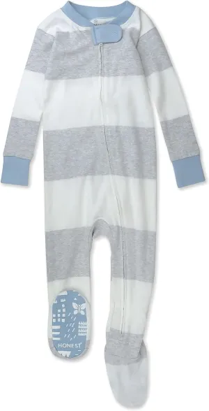 HonestBaby Non-Slip Footed Pajamas One-Piece Sleeper Zip-Front Pjs 100% Organic Cotton for Baby Boys