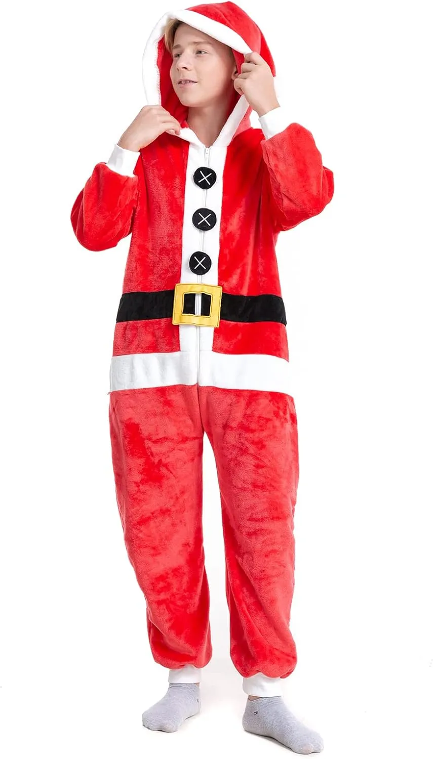 HSCTEK Kids Christmas Flannel Onesie with Hood Boys Girls