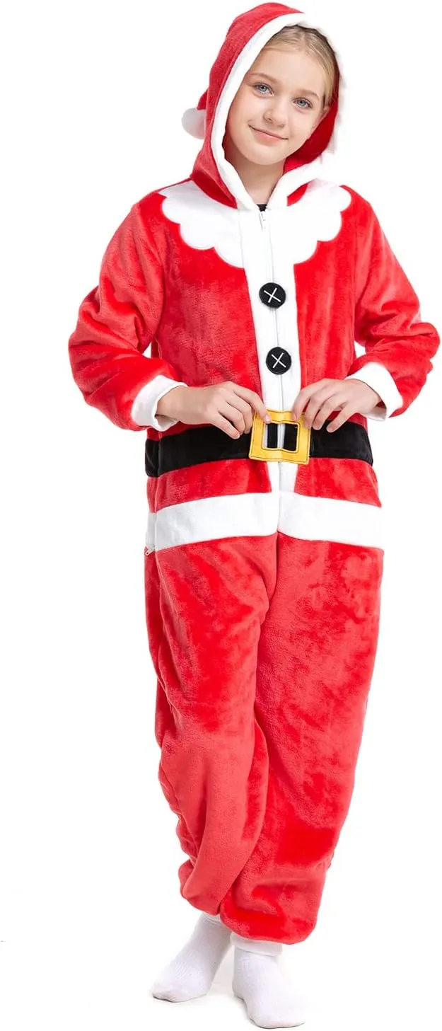 HSCTEK Kids Christmas Flannel Onesie with Hood Boys Girls
