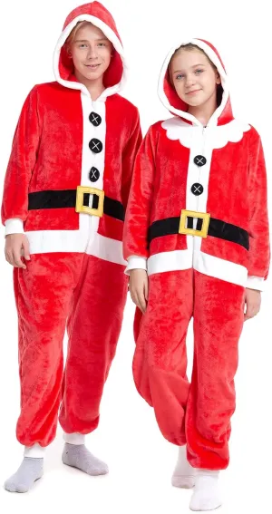 HSCTEK Kids Christmas Flannel Onesie with Hood Boys Girls