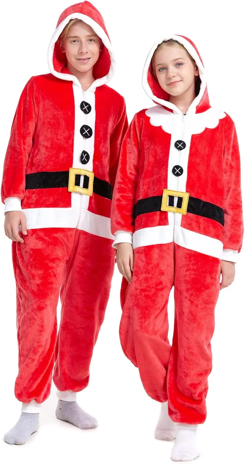 HSCTEK Kids Christmas Flannel Onesie with Hood Boys Girls