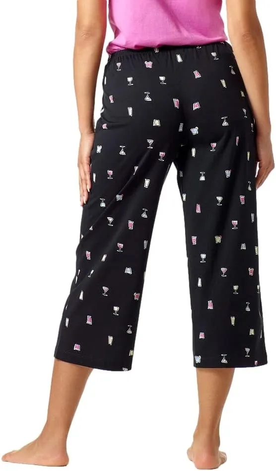 HUE womens Basic Printed Knit Capri Pajama Sleep Pant, Made With Temperature Control Technology