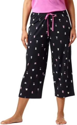 HUE womens Basic Printed Knit Capri Pajama Sleep Pant, Made With Temperature Control Technology