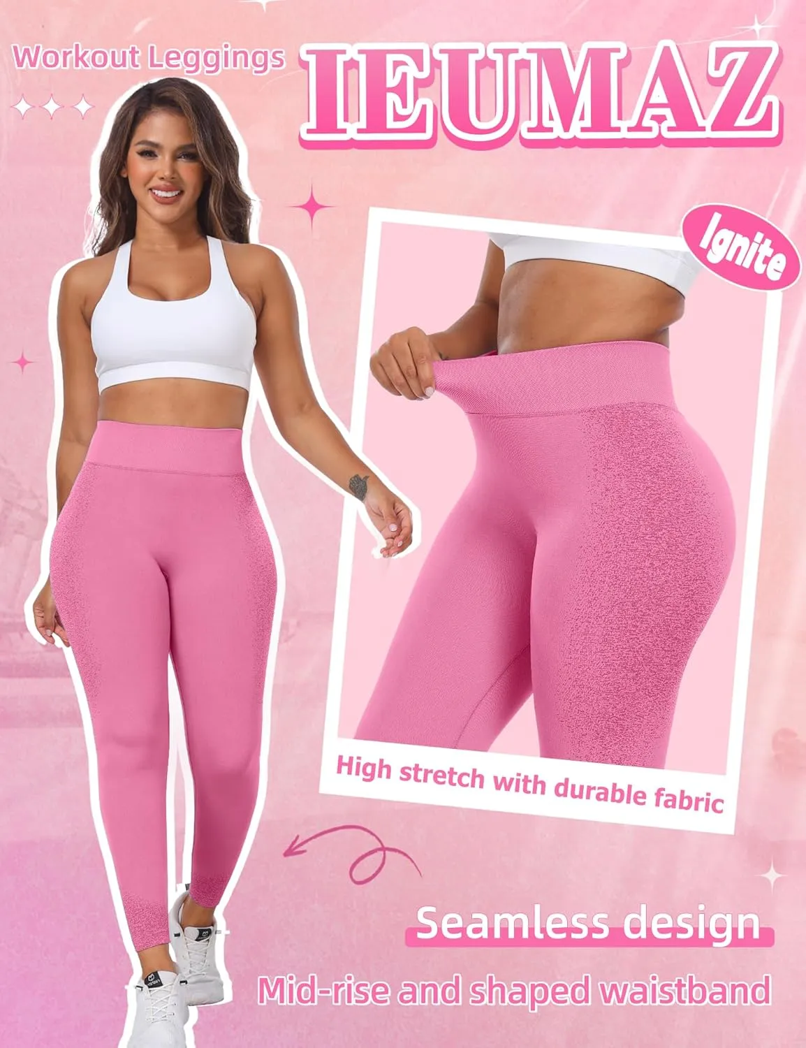 Ignite Scrunch Butt Lifting Leggings for Women Gym Workout Seamless Leggings Tummy Control Yoga Pants