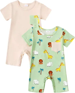Infant Baby Boy 2-Pack Short Sleeve Bodysuits Soft Rompers Summer Clothes 0-18 Months