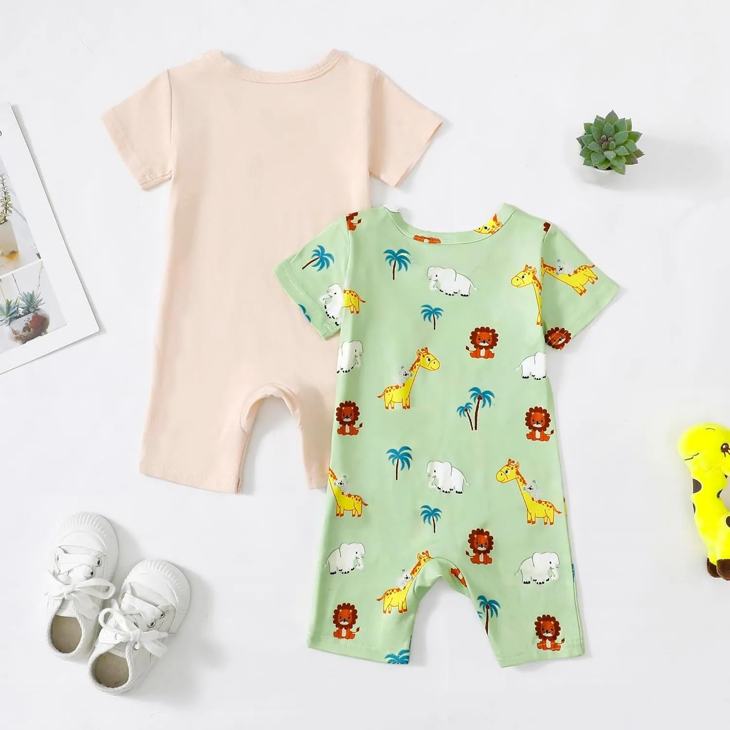 Infant Baby Boy 2-Pack Short Sleeve Bodysuits Soft Rompers Summer Clothes 0-18 Months