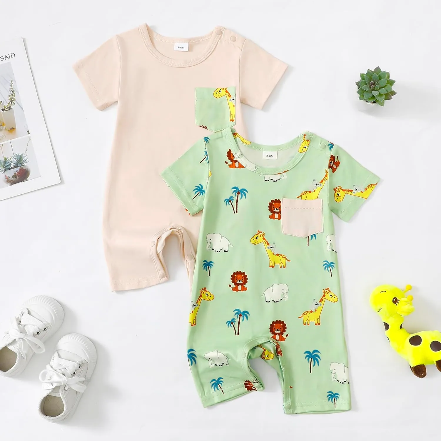 Infant Baby Boy 2-Pack Short Sleeve Bodysuits Soft Rompers Summer Clothes 0-18 Months