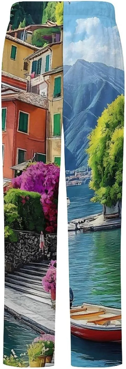 Italian Lakeside Sea View Women's Pajama Pants Fleece Warm Pj Bottoms Sleepwear Lounge Pants Loungewear