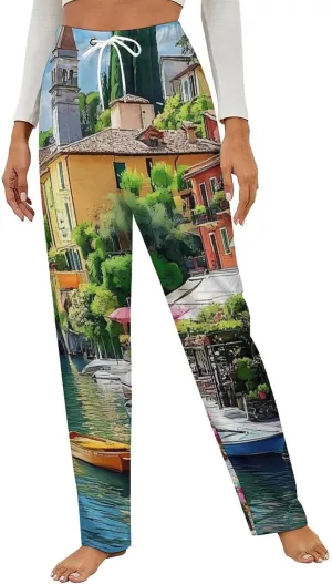 Italian Lakeside Sea View Women's Pajama Pants Fleece Warm Pj Bottoms Sleepwear Lounge Pants Loungewear
