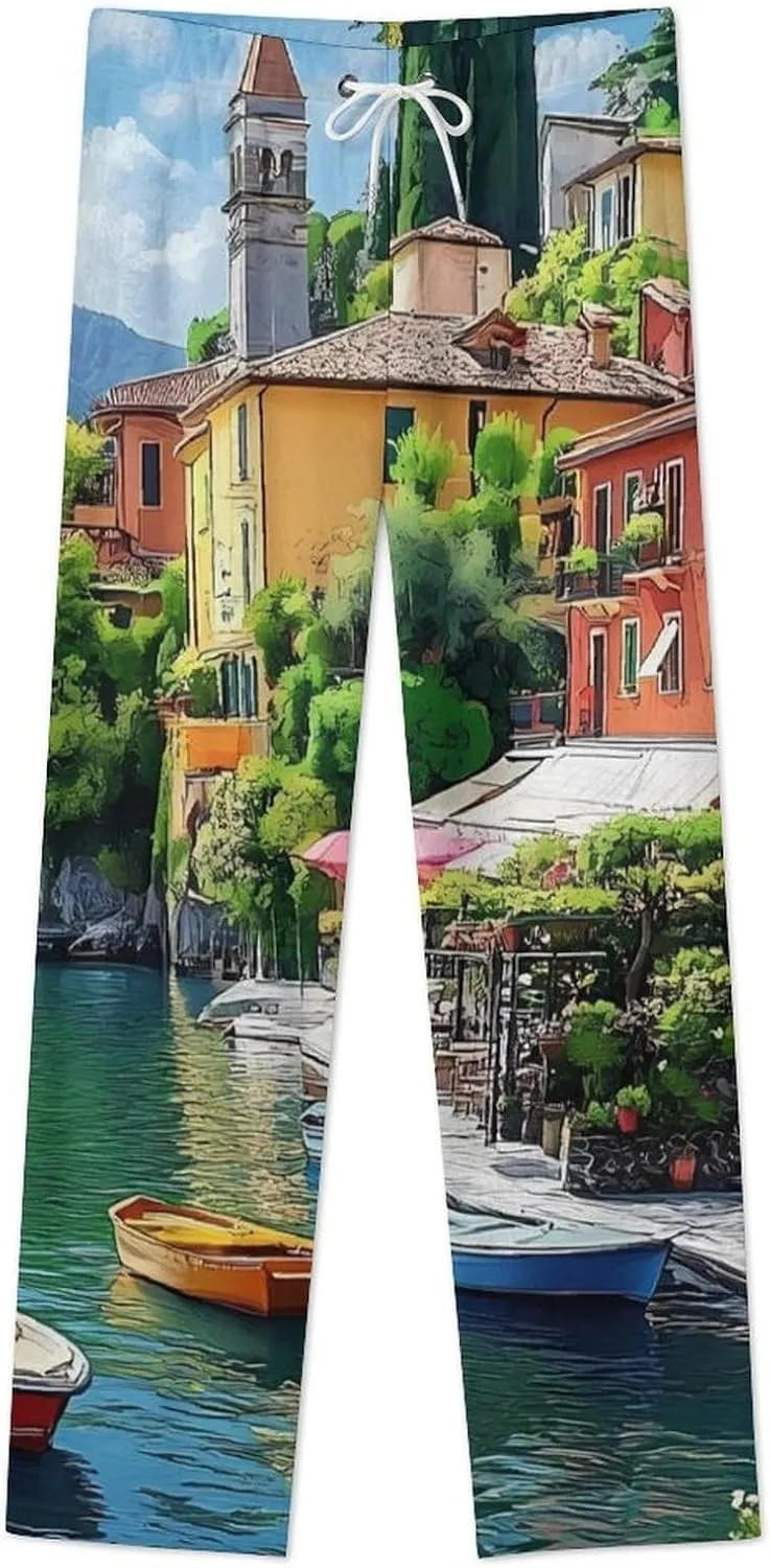 Italian Lakeside Sea View Women's Pajama Pants Fleece Warm Pj Bottoms Sleepwear Lounge Pants Loungewear
