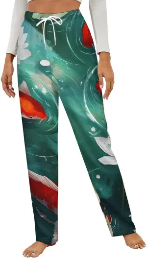 Japanese Fish Women's Pajama Pants Fleece Warm Pj Bottoms Sleepwear Lounge Pants Loungewear