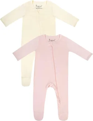 Jimonda Bamboo Baby Pajamas,Unisex Boys Girls One-Piece Footies,Long Sleeve Sleepers 2-Way Zip closure Romper