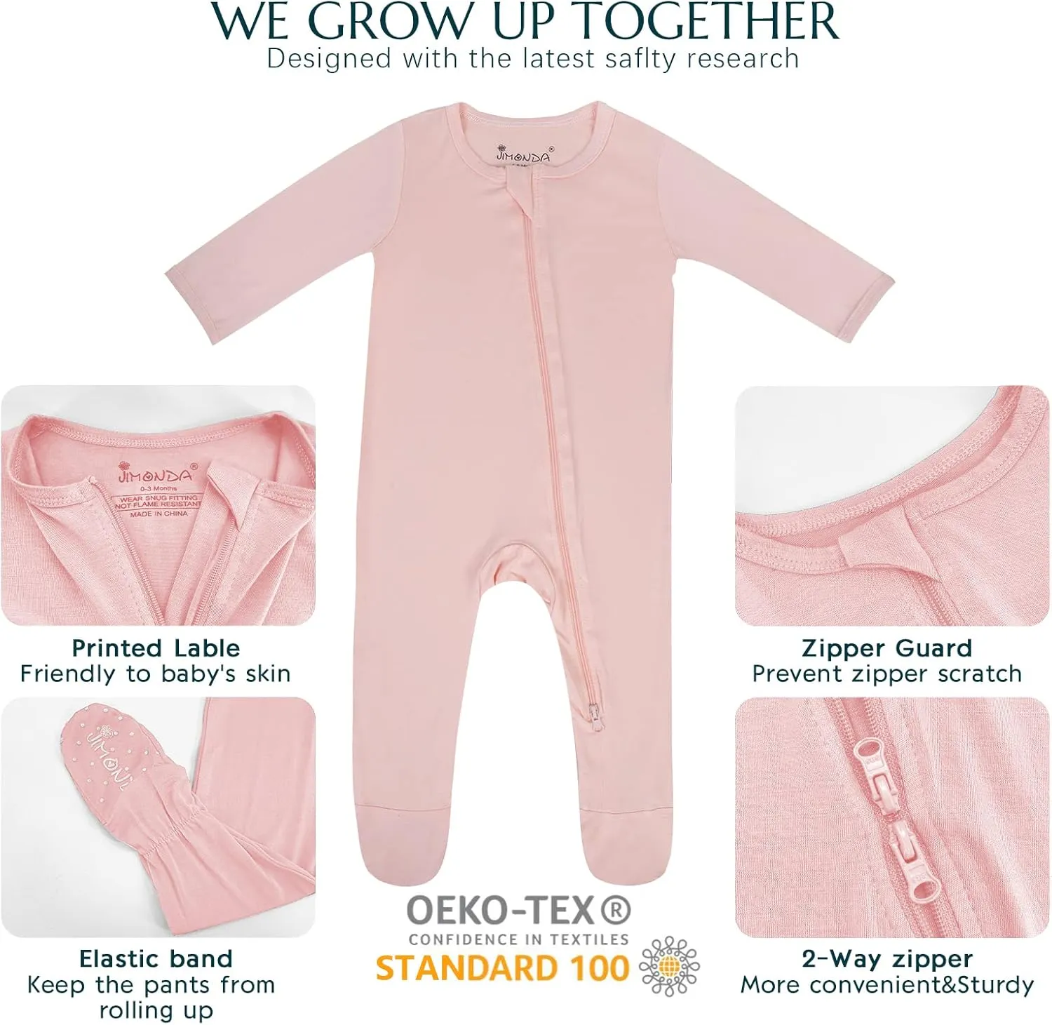 Jimonda Bamboo Baby Pajamas,Unisex Boys Girls One-Piece Footies,Long Sleeve Sleepers 2-Way Zip closure Romper