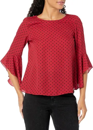 Kasper Women's Ruffle SLV Printed Blouse