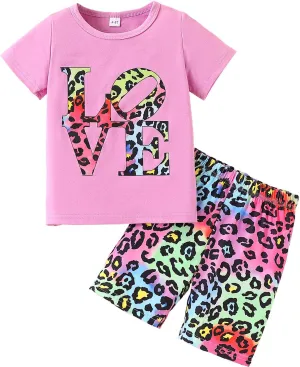 Kid Toddler Girl Butterfly Printed Short Sleeve T-Shirt   Waist Shorts Set 2PC Clothing For Summer