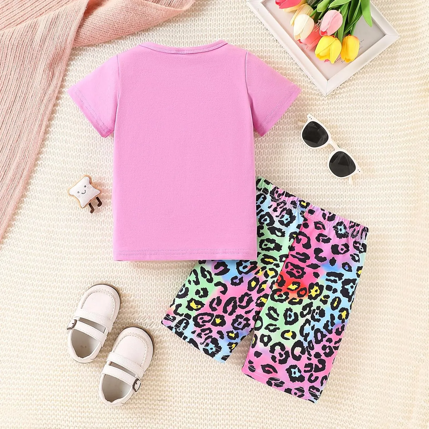 Kid Toddler Girl Butterfly Printed Short Sleeve T-Shirt   Waist Shorts Set 2PC Clothing For Summer