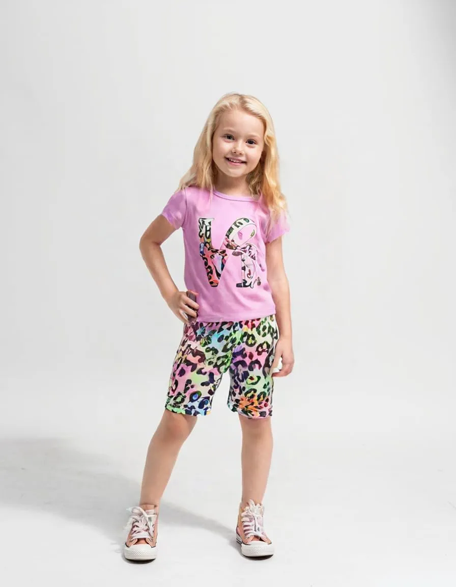 Kid Toddler Girl Butterfly Printed Short Sleeve T-Shirt   Waist Shorts Set 2PC Clothing For Summer