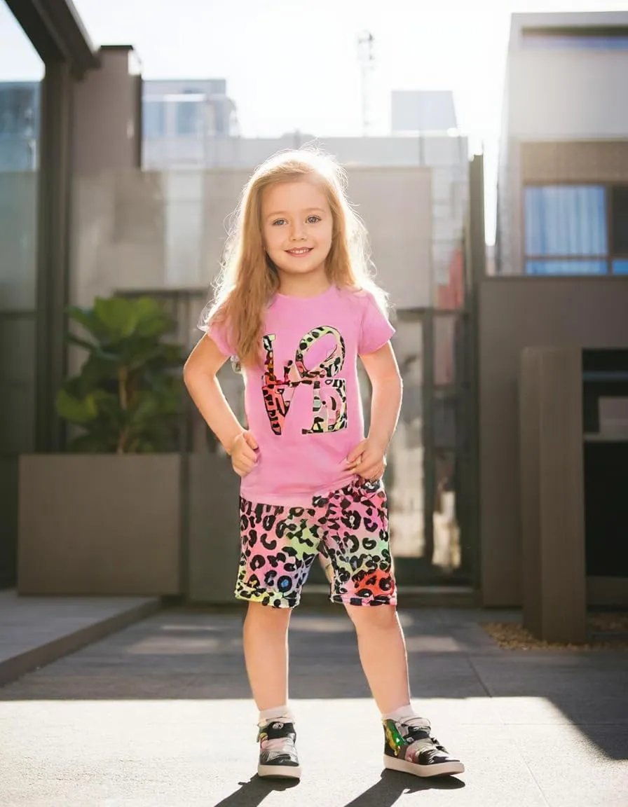 Kid Toddler Girl Butterfly Printed Short Sleeve T-Shirt   Waist Shorts Set 2PC Clothing For Summer